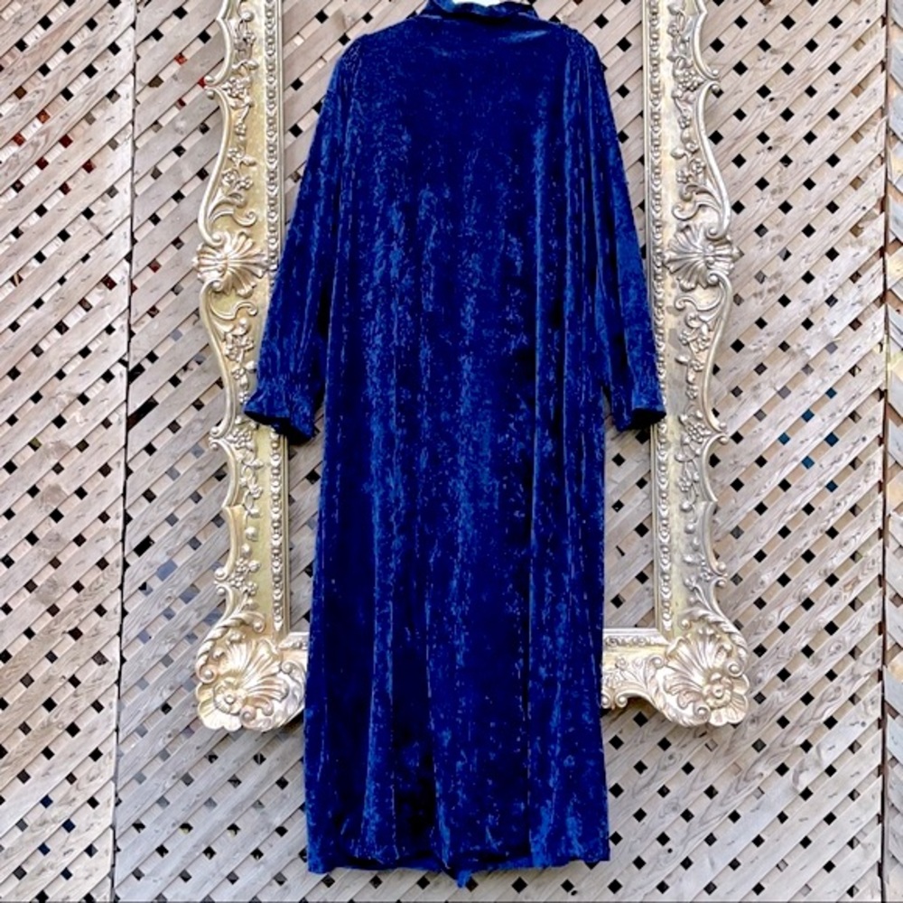 Plush Robe 1980s Zip front crushed Velour Royal Blue Maxi Housedress - Picture 3 of 16